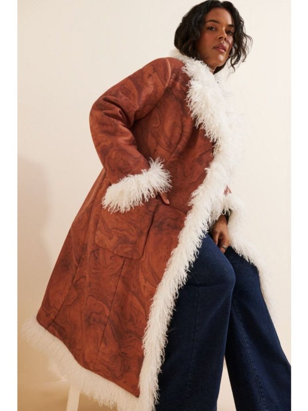 Hutch Faux Fur Trimmed Coat Boho Chic Retro Hippie Penny Lane Womens S Petite